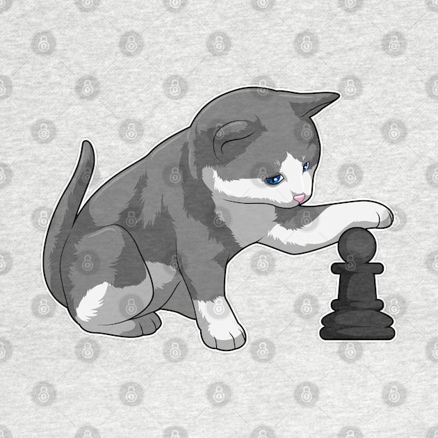 Cat at Chess with Chess piece Bishop by Markus Schnabel